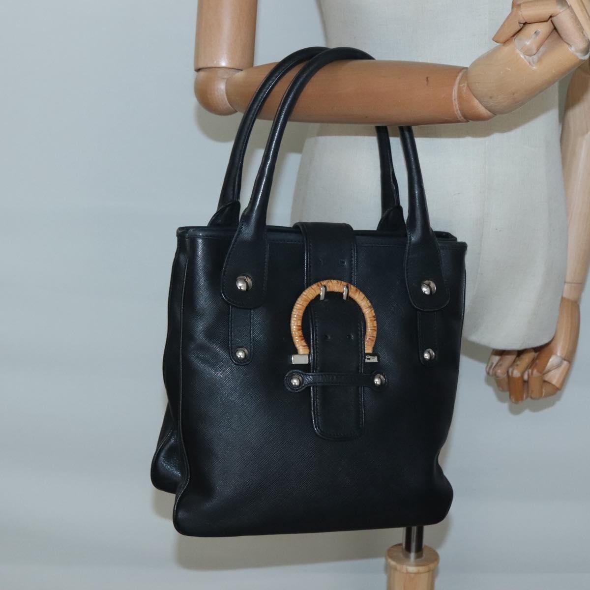 Salvatore Ferragamo Gancini handbag Leather, BLACK, LEATHER, Handbag