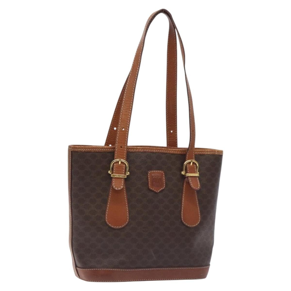 Celine Vintage Macadam Handbag Canvas, BROWN, CANVAS, Handbag