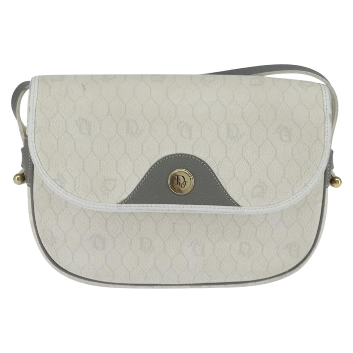Christian Dior Vintage Honeycomb Flap Crossbody Bag Canvas and Leather, WHITE, CANVAS, Shoulder bag