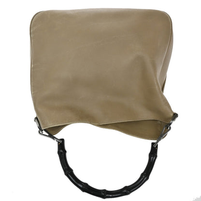 Gucci Vintage Bamboo Handle Open Hobo Leather, BEIGE, LEATHER, Handbag