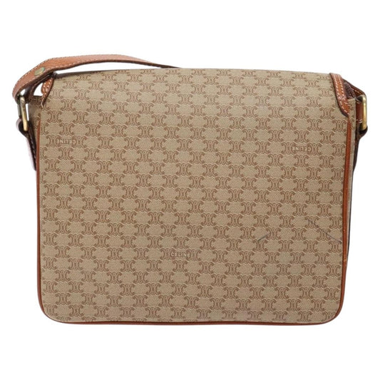 Celine Vintage Macadam Shoulder Bag Canvas and Leather, BEIGE, CANVAS, Shoulder bag