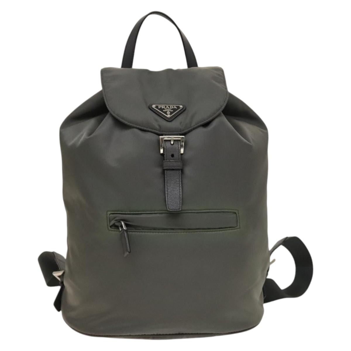 Prada Front Zip Drawstring Backpack Tessuto, GRAY, NYLON, Backpack