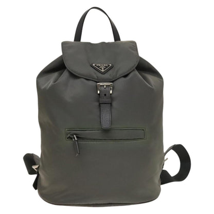 Prada Front Zip Drawstring Backpack Tessuto, GRAY, NYLON, Backpack
