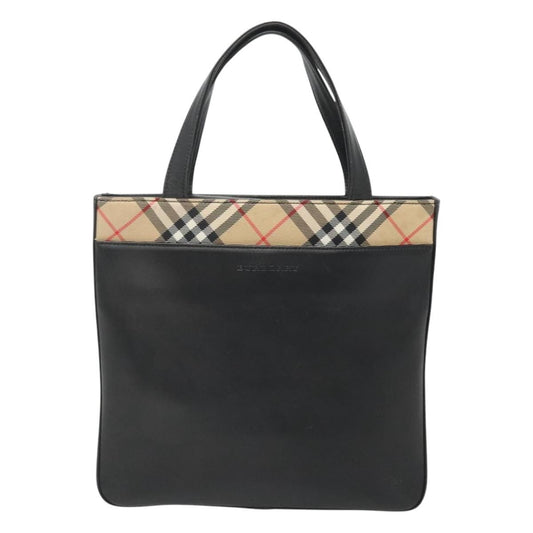 Burberry Nova Check Tote Canvas and Leather, BLACK, LEATHER, Tote bag