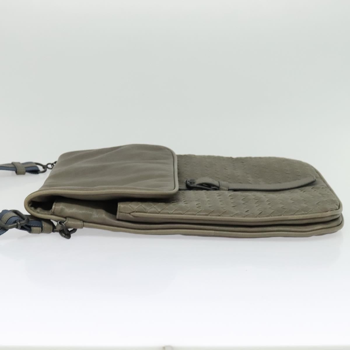 Bottega Veneta Vintage Flap Shoulder Bag Intrecciato leather, GRAY, LEATHER, Shoulder bag