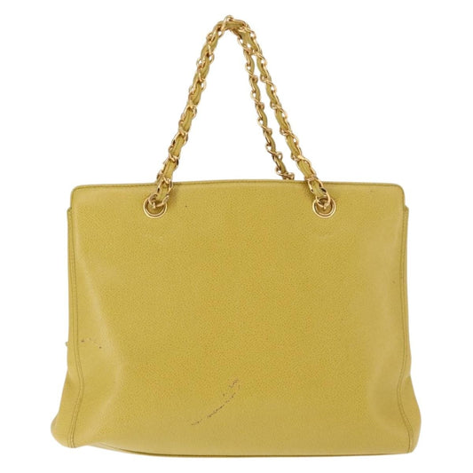 Chanel Vintage Logo Chain Shoulder Bag Caviar, YELLOW, LEATHER, Shoulder bag