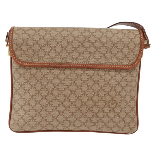 Celine Vintage Macadam Shoulder Bag Canvas and Leather, Beige, Canvas, Shoulder Bag