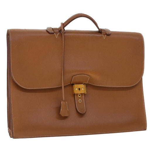 Hermes Sac a Depeches Bag Buffalo, BROWN, LEATHER, Briefcase