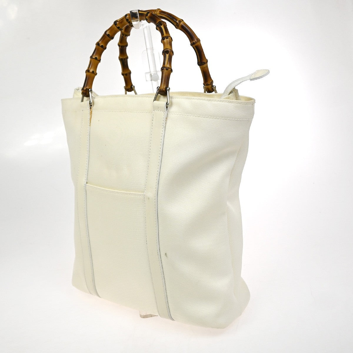 Gucci Convertible Bamboo Zip Tote Nylon, White, Nylon, Tote Bag
