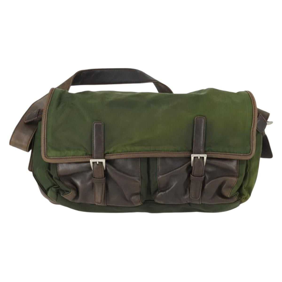 Prada Vintage Shoulder Bag Nylon and Leather, Green, Nylon, Shoulder Bag