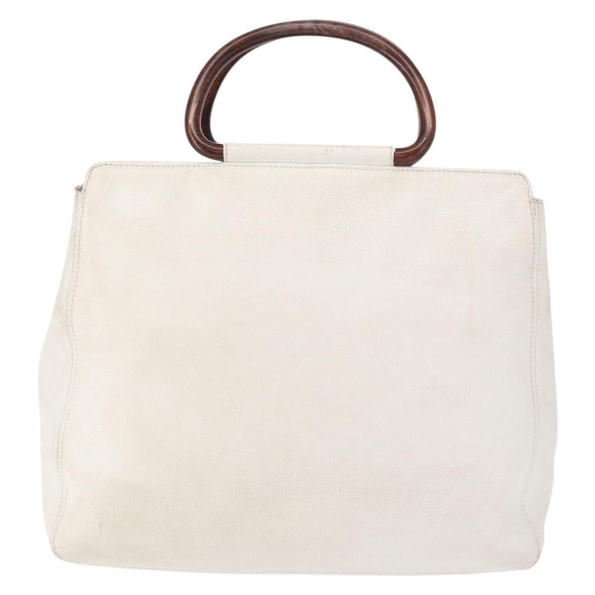 Chanel Vintage Wooden Ring Tote Caviar, WHITE, LEATHER, Tote bag