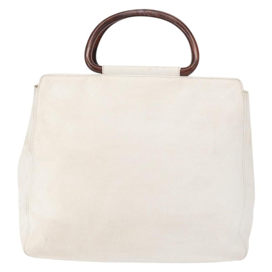 Chanel Vintage Wooden Ring Tote Caviar, WHITE, LEATHER, Tote bag