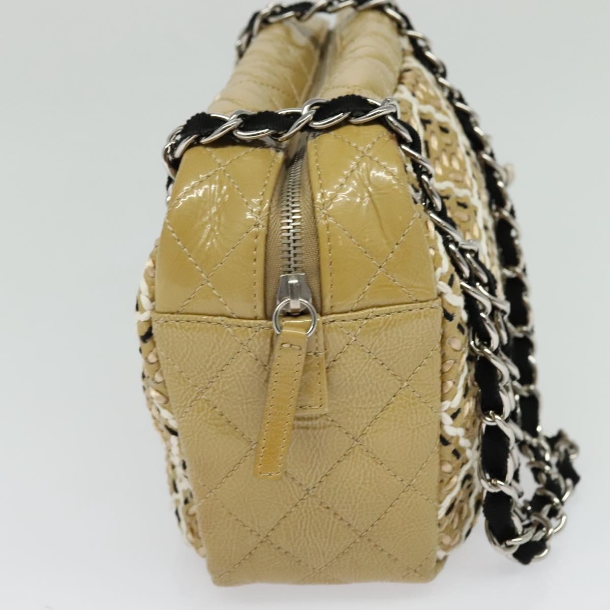 Chanel Camera Case Bag Woven Stitch Patent, BEIGE, PATENT_LEATHER, Crossbody bag