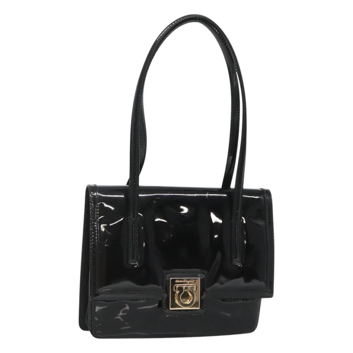 Salvatore Ferragamo Gancini handbag Patent leather, BLACK, PATENT_LEATHER, Handbag
