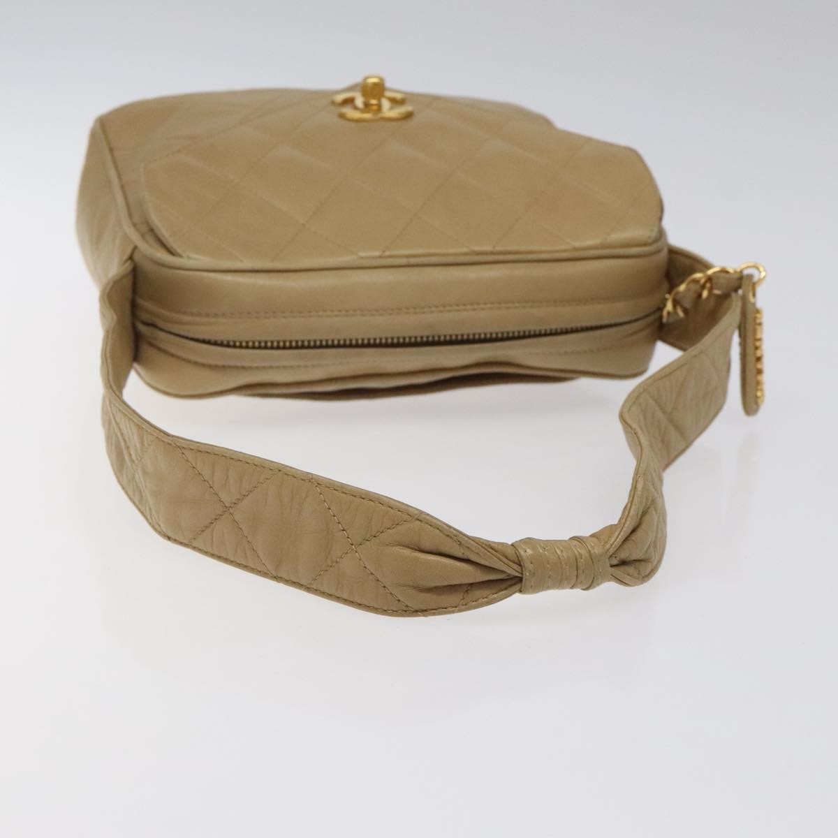 Chanel Vintage Front Pocket Camera Shoulder Bag Leather, BEIGE, LEATHER, Shoulder bag