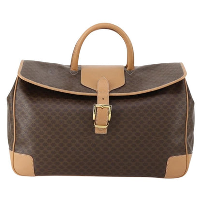 Celine Vintage Duffle Bag Macadam Coated Canvas, BROWN, PVC, Travel bag