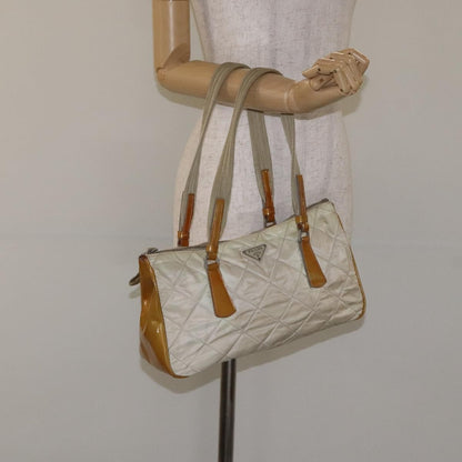 Prada Vintage Shoulder Bag Nylon and Patent Leather, BEIGE, NYLON, Shoulder bag