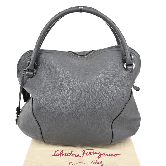 Salvatore Ferragamo Gancini handbag Leather, GRAY, LEATHER, Handbag