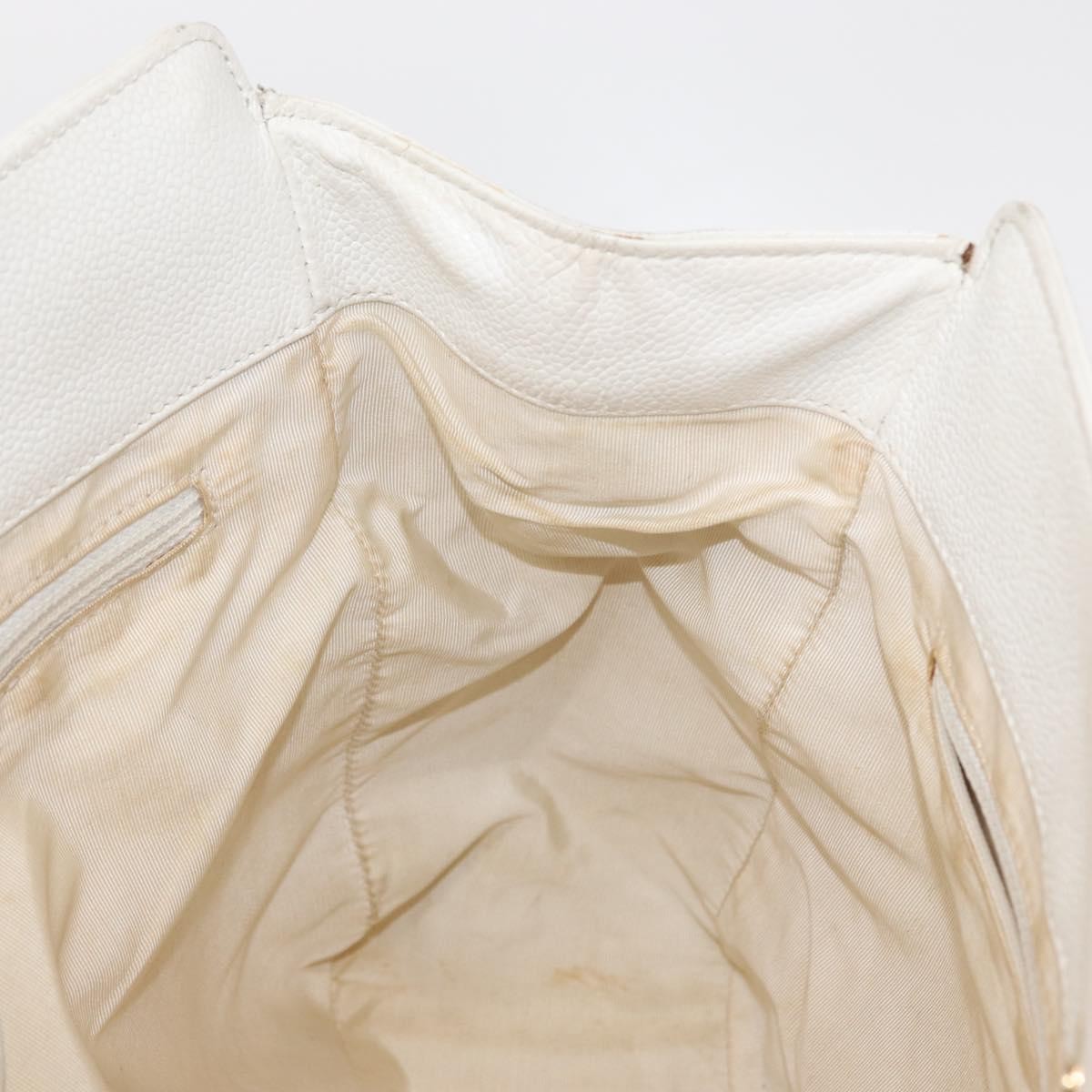 Chanel Vintage Wooden Ring Tote Caviar, WHITE, LEATHER, Tote bag