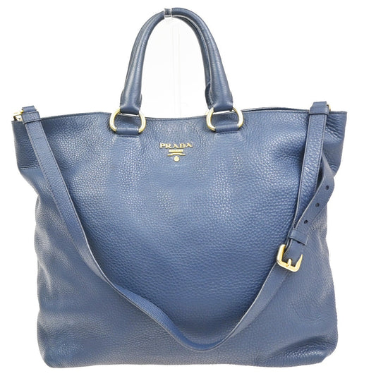 Prada Shopping Tote Vitello Daino, Navy, Leather, Tote Bag