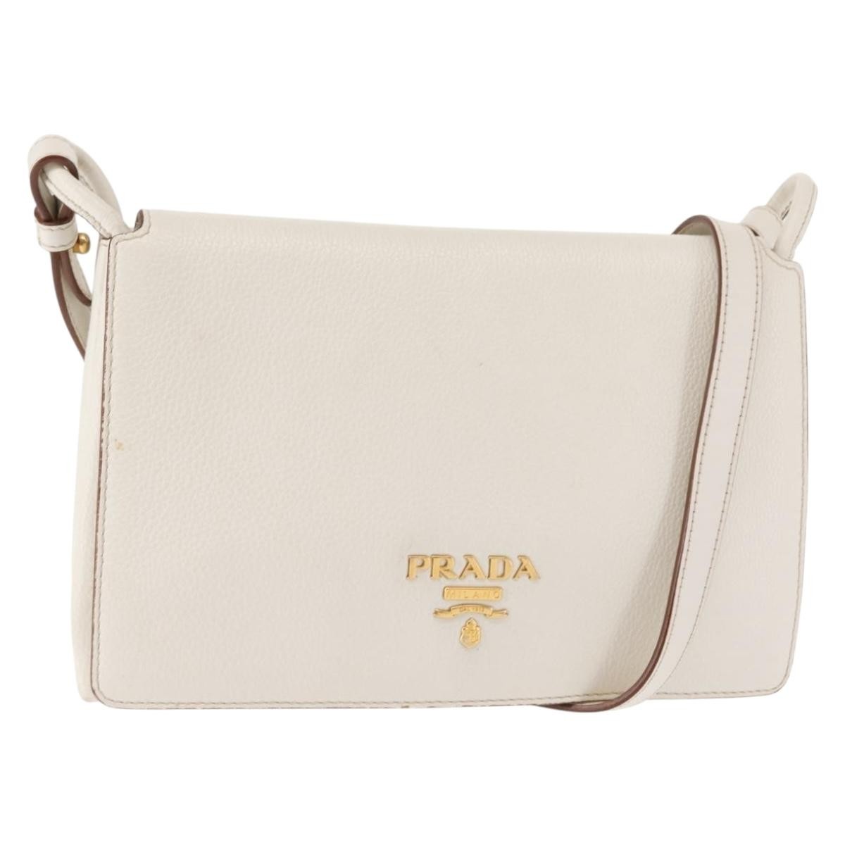 Prada Flap Crossbody Bag Vitello Daino, WHITE, LEATHER, Shoulder bag