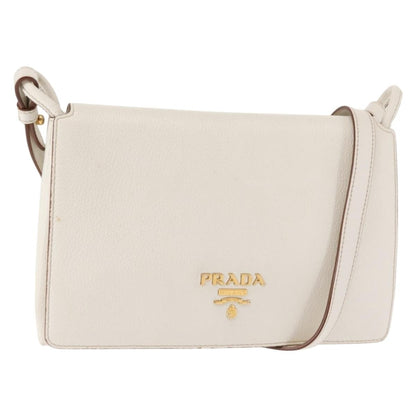 Prada Flap Crossbody Bag Vitello Daino, WHITE, LEATHER, Shoulder bag