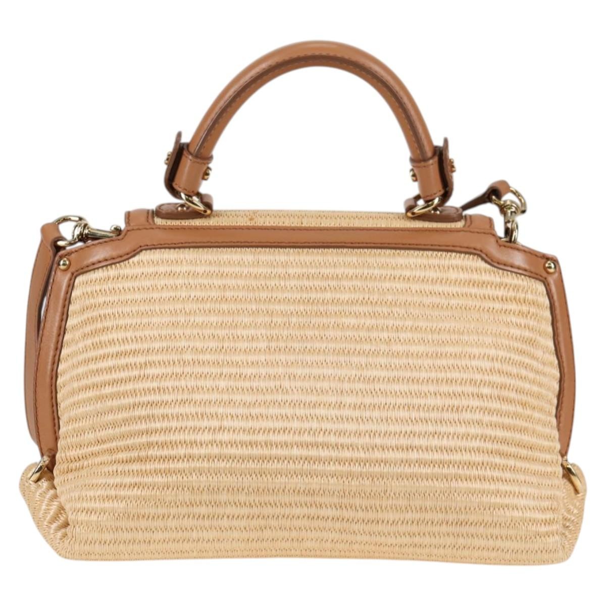 Salvatore Ferragamo Sofia Satchel Raffia with Leather, BEIGE, WOOD, Handbag