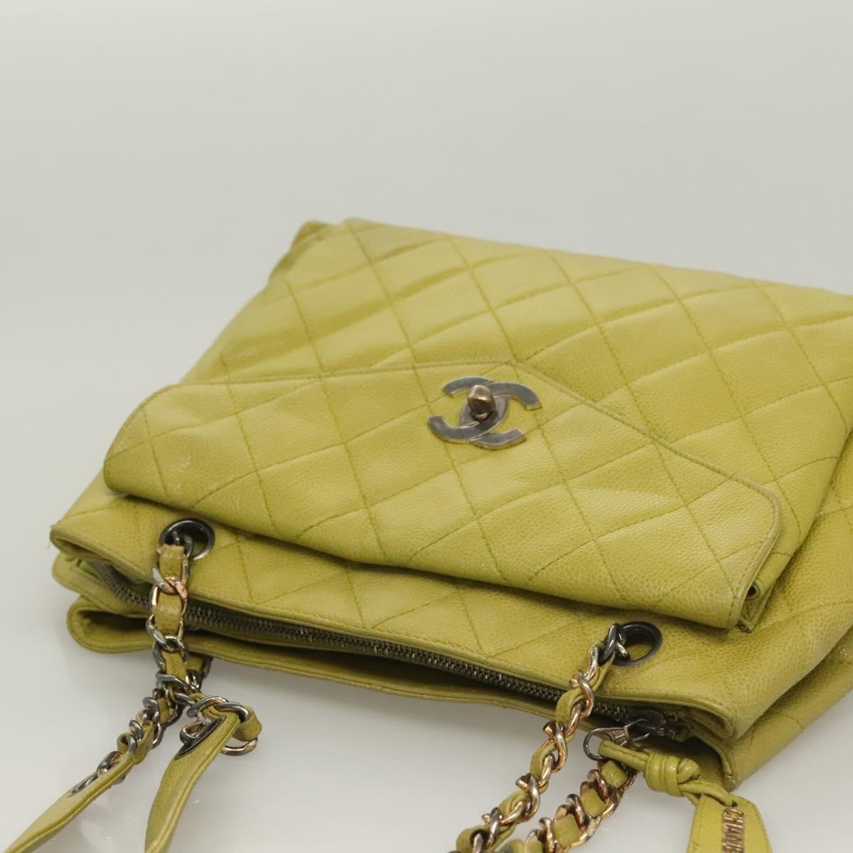 Chanel Vintage Front Pocket Shoulder Bag Quilted Caviar, GREEN, LEATHER, Shoulder bag