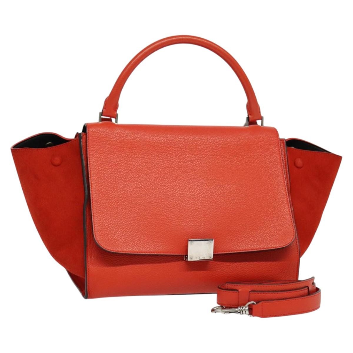 Celine Trapeze Bag Leather with Suede, RED, LEATHER, Handbag