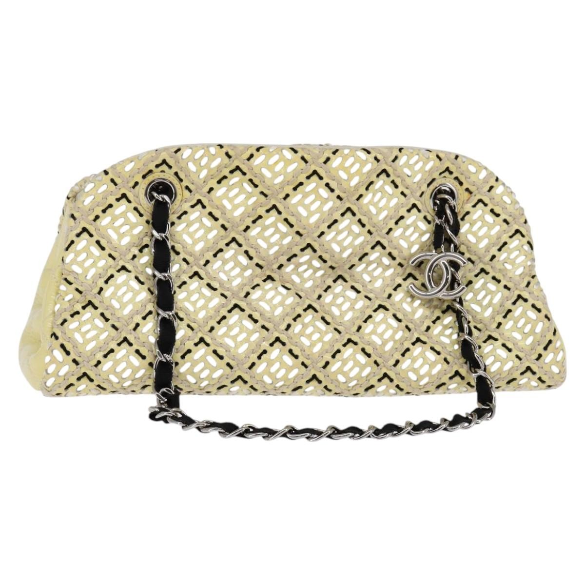 Chanel Just Mademoiselle Bag Woven Stitch Patent, BEIGE, PATENT_LEATHER, Handbag