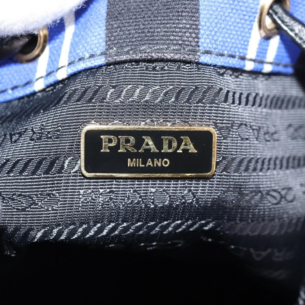 Prada Drawstring Bucket Bag Canvas and Wicker, BLUE, CANVAS, Handbag