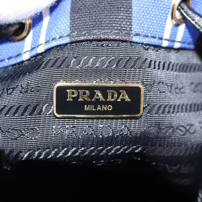 Prada Drawstring Bucket Bag Canvas and Wicker, BLUE, CANVAS, Handbag