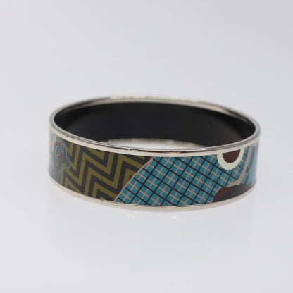 Hermes Vintage Bangle Bracelet Metal with Leather, BLUE, METAL, Bracelet