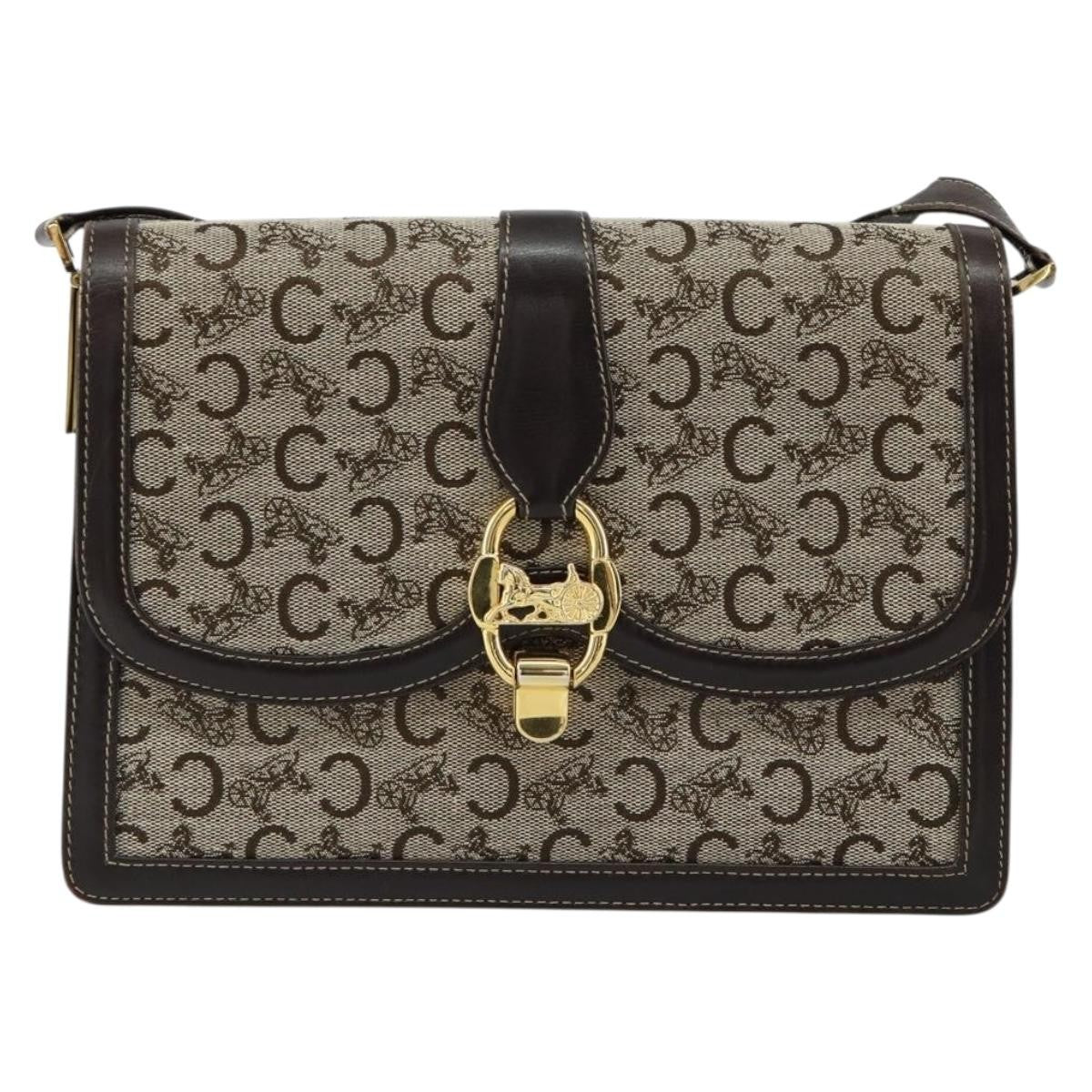 Celine C Sulky Shoulder bag Canvas and Leather, BROWN, CANVAS, Shoulder bag