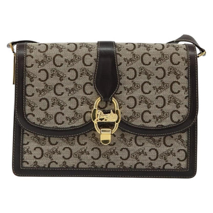 Celine C Sulky Shoulder bag Canvas and Leather, BROWN, CANVAS, Shoulder bag