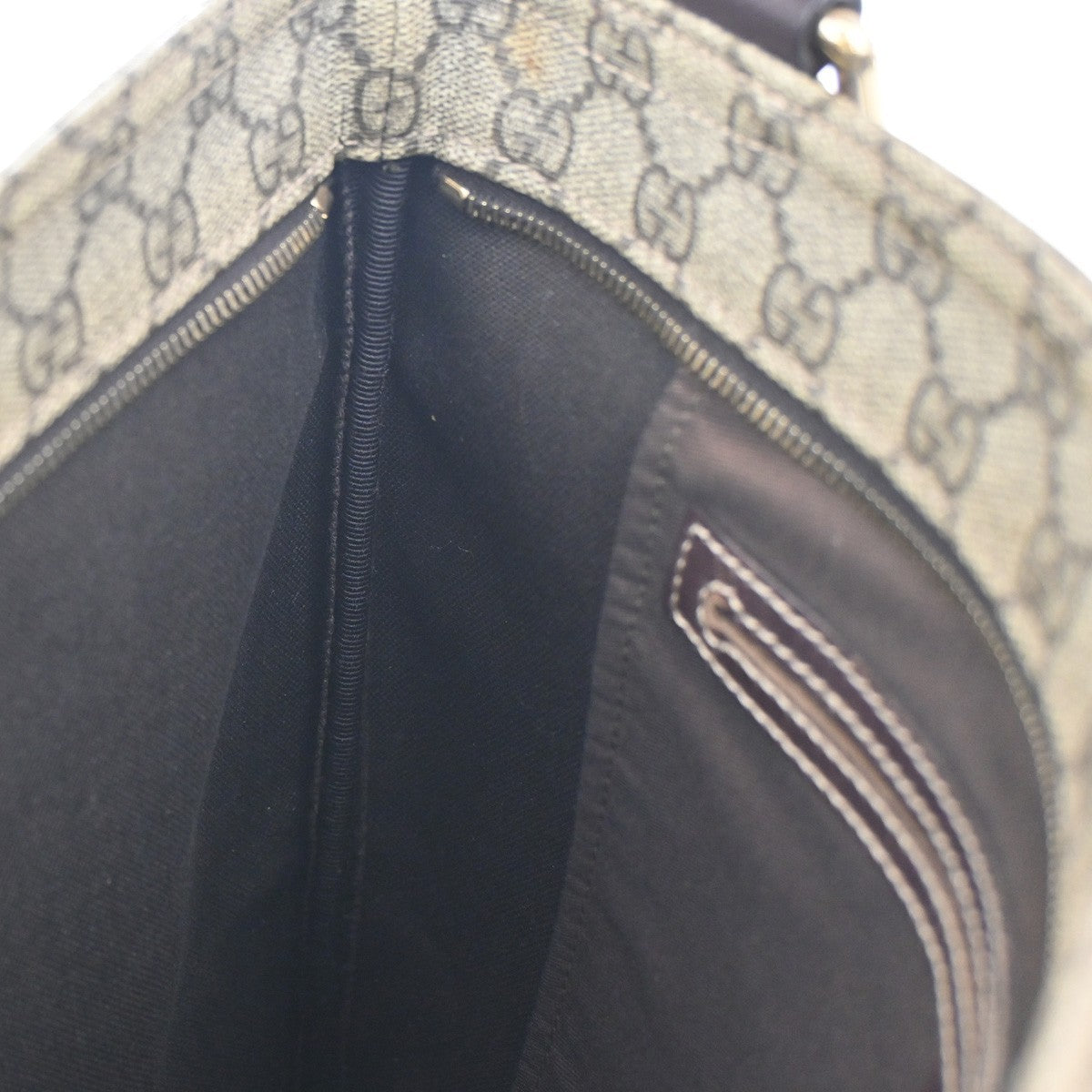 Gucci Zip Top Messenger Bag GG Coated Canvas, BROWN, CANVAS, Shoulder bag