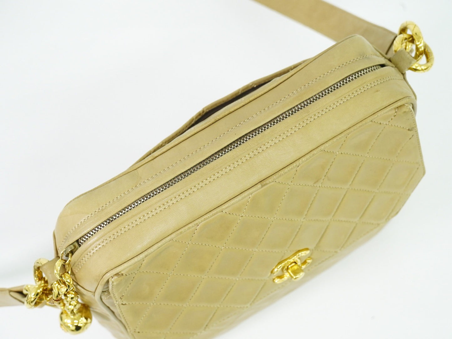 Chanel Vintage Camera bag Quilted Lambskin, BEIGE, LEATHER, Crossbody bag