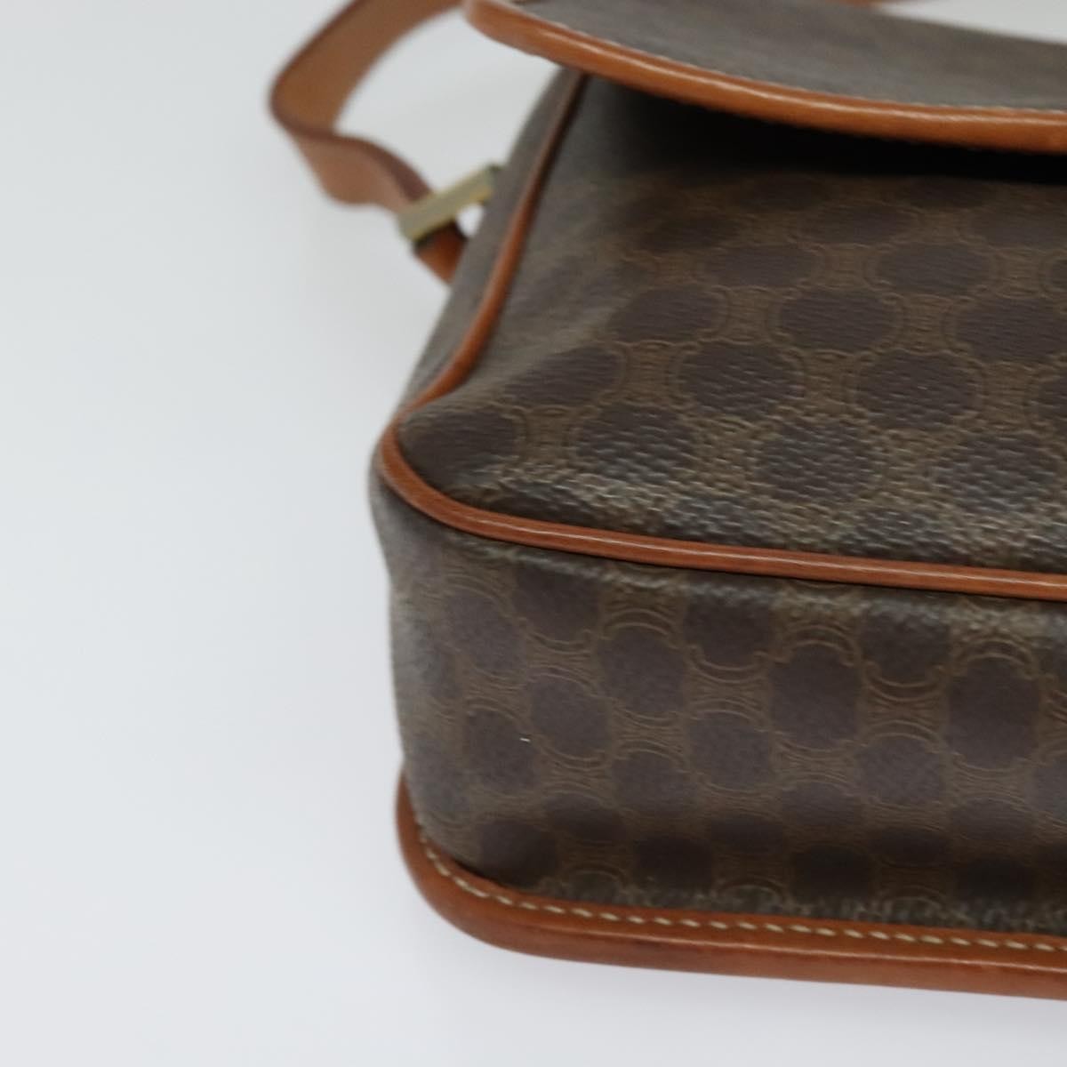 Celine Vintage Macadam Circle Logo Shoulder Bag Canvas and Leather, BROWN, CANVAS, Shoulder bag