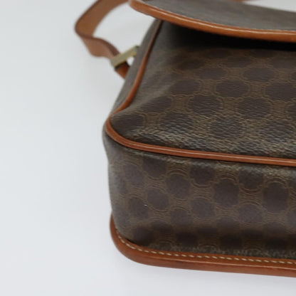 Celine Vintage Macadam Circle Logo Shoulder Bag Canvas and Leather, BROWN, CANVAS, Shoulder bag