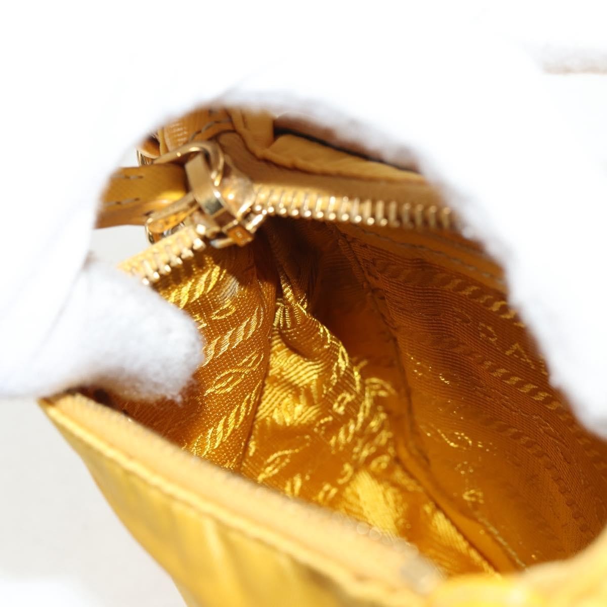 Prada Logo Chain Crossbody Bag Tessuto and Saffiano Leather, YELLOW, NYLON, Clutche & pouche