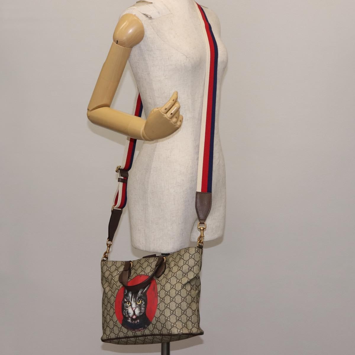 Gucci Convertible Soft Tote Mystic Cat Print GG Coated Canvas, BEIGE, CANVAS, Tote bag