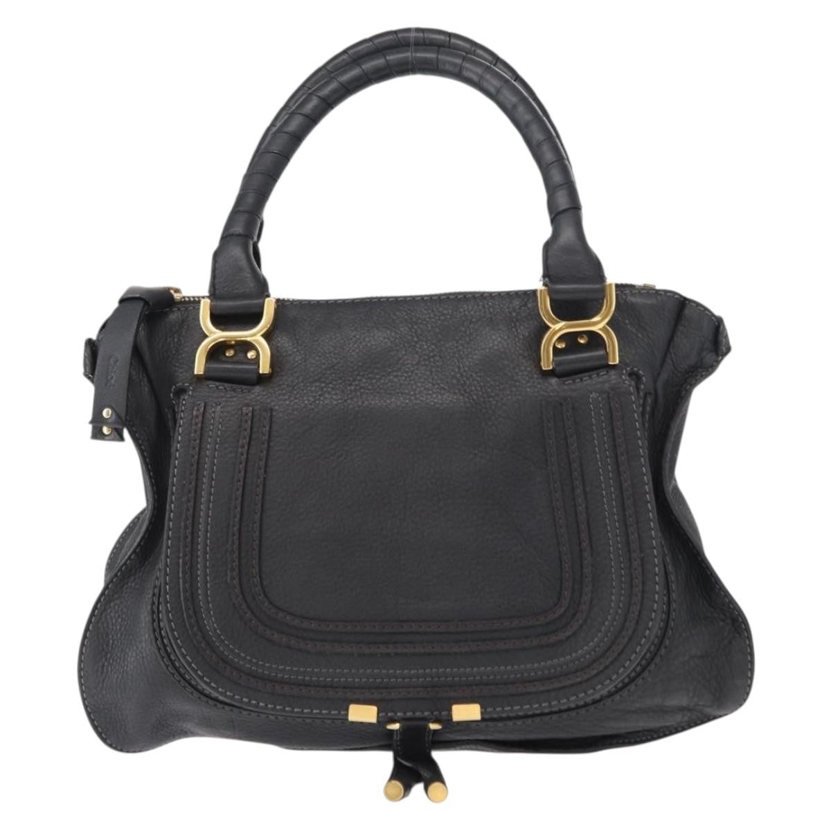 Chloe Marcie Satchel Leather, BLACK, LEATHER, Handbag