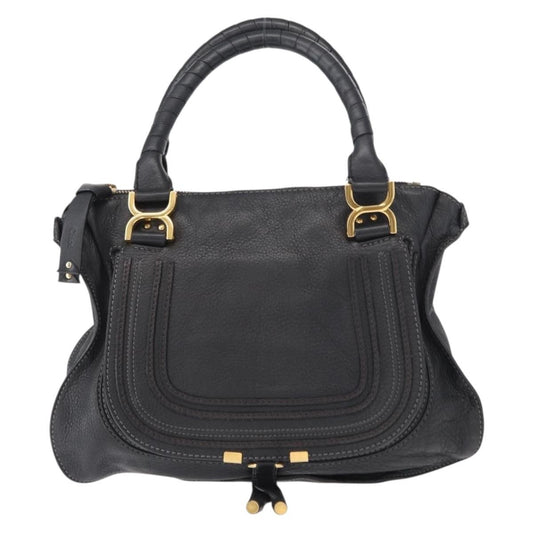 Chloe Marcie Satchel Leather, BLACK, LEATHER, Handbag