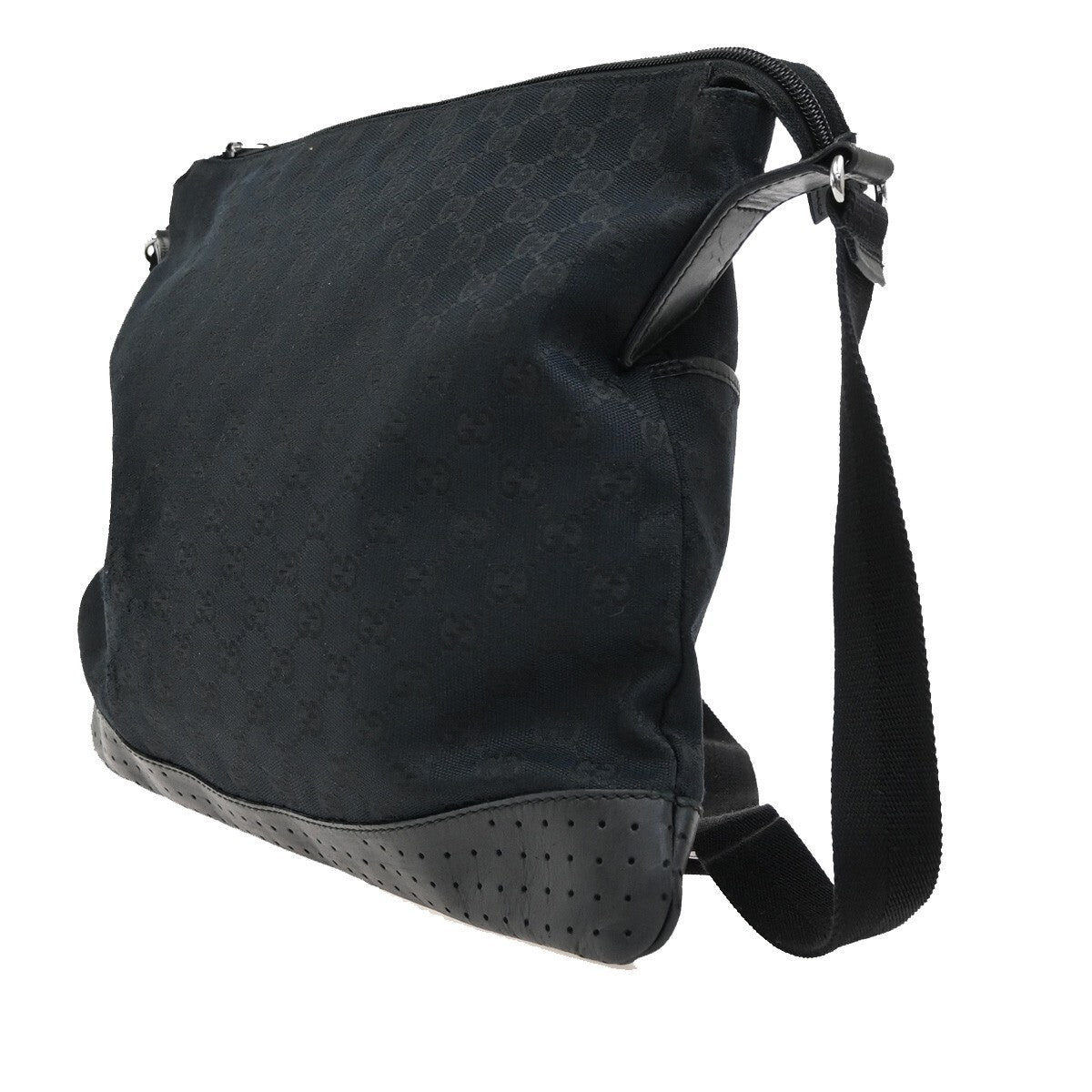 Gucci Zip Messenger Bag GG Denim, BLACK, CANVAS, Crossbody bag