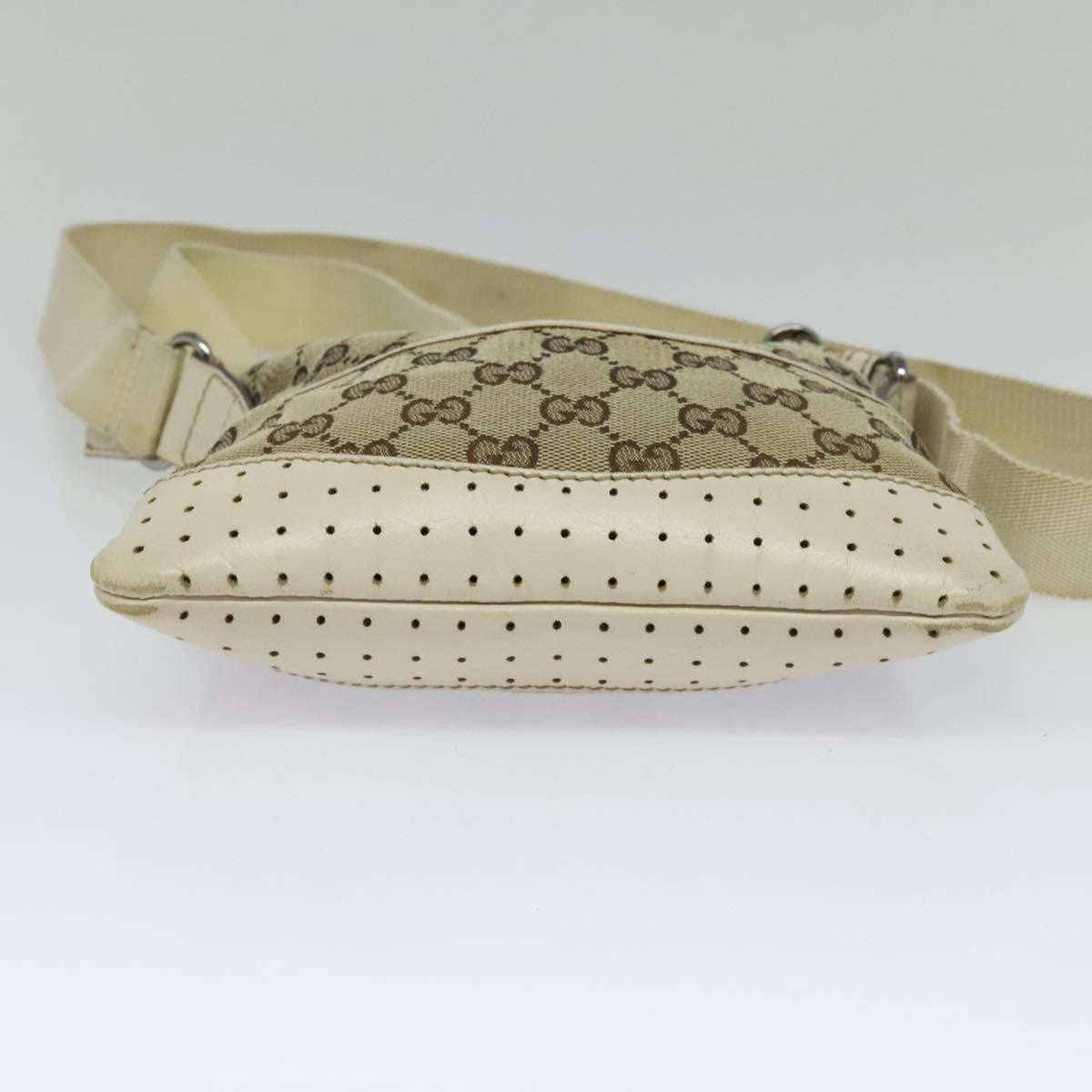 Gucci Zip Messenger Bag GG Canvas with Perforated Leather, BEIGE, CANVAS, Crossbody bag