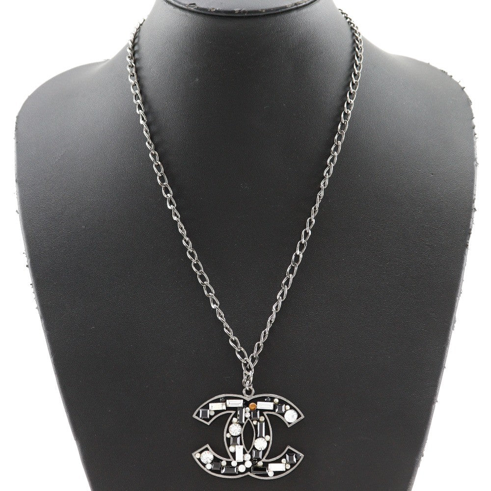 Chanel CC Pendant Necklace Metal with Crystals, SILVER, METAL, Necklace