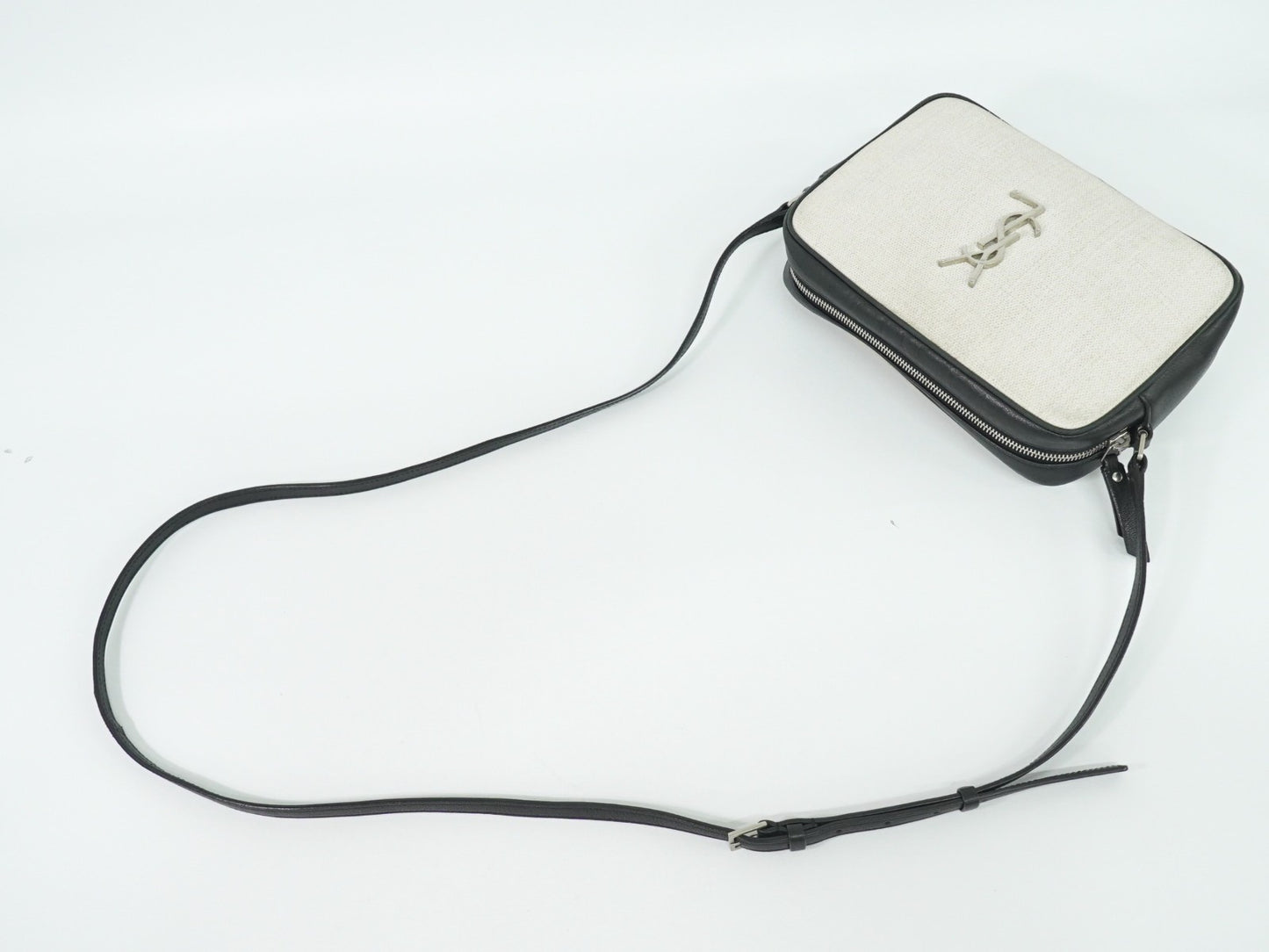 Saint Laurent Lou Camera Bag Canvas and Leather, BEIGE, CANVAS, Shoulder bag