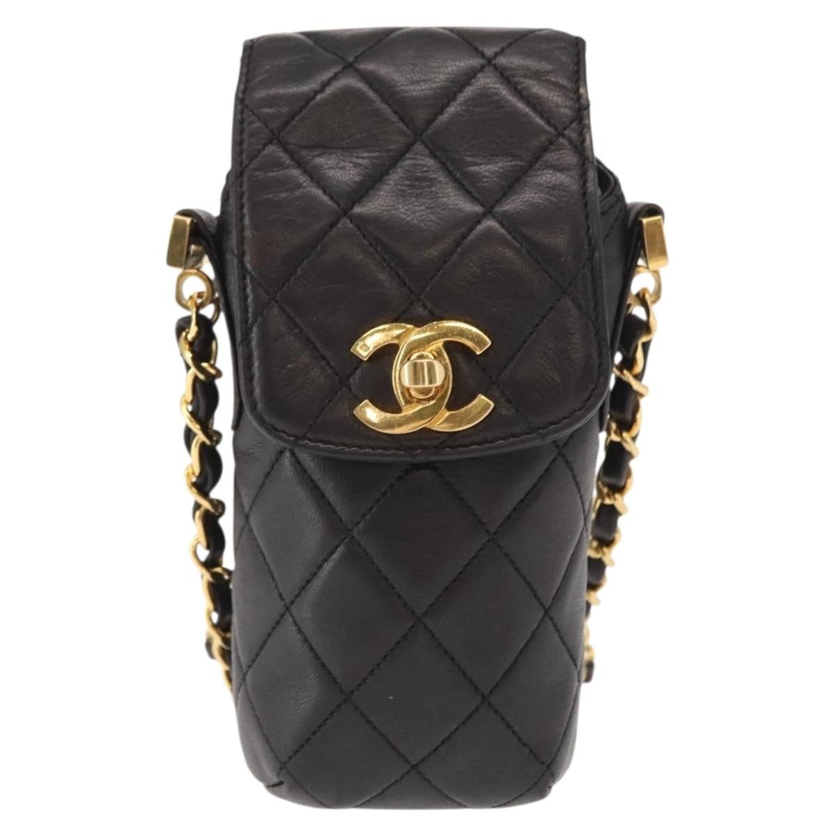 Chanel Chain Shoulder Bag Leather, BLACK, LEATHER, Shoulder bag