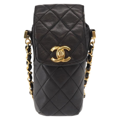 Chanel Chain Shoulder Bag Leather, BLACK, LEATHER, Shoulder bag