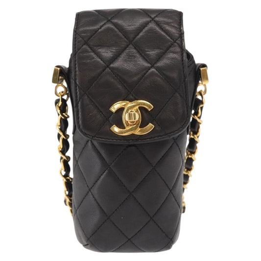 Chanel Chain Shoulder Bag Leather, BLACK, LEATHER, Shoulder bag